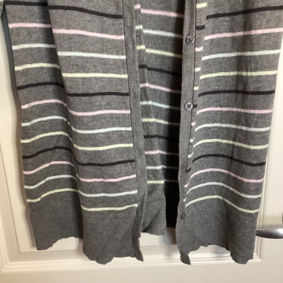 Torrid Women's Long Knit Cardigan Size 0 Gray Striped Button Down Front Soft - Picture 4 of 7
